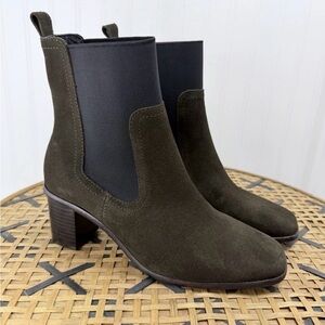 Patina Suede Chelsea Ankle Boots Handmade Mexico Size 9 Square Toe Block Heel